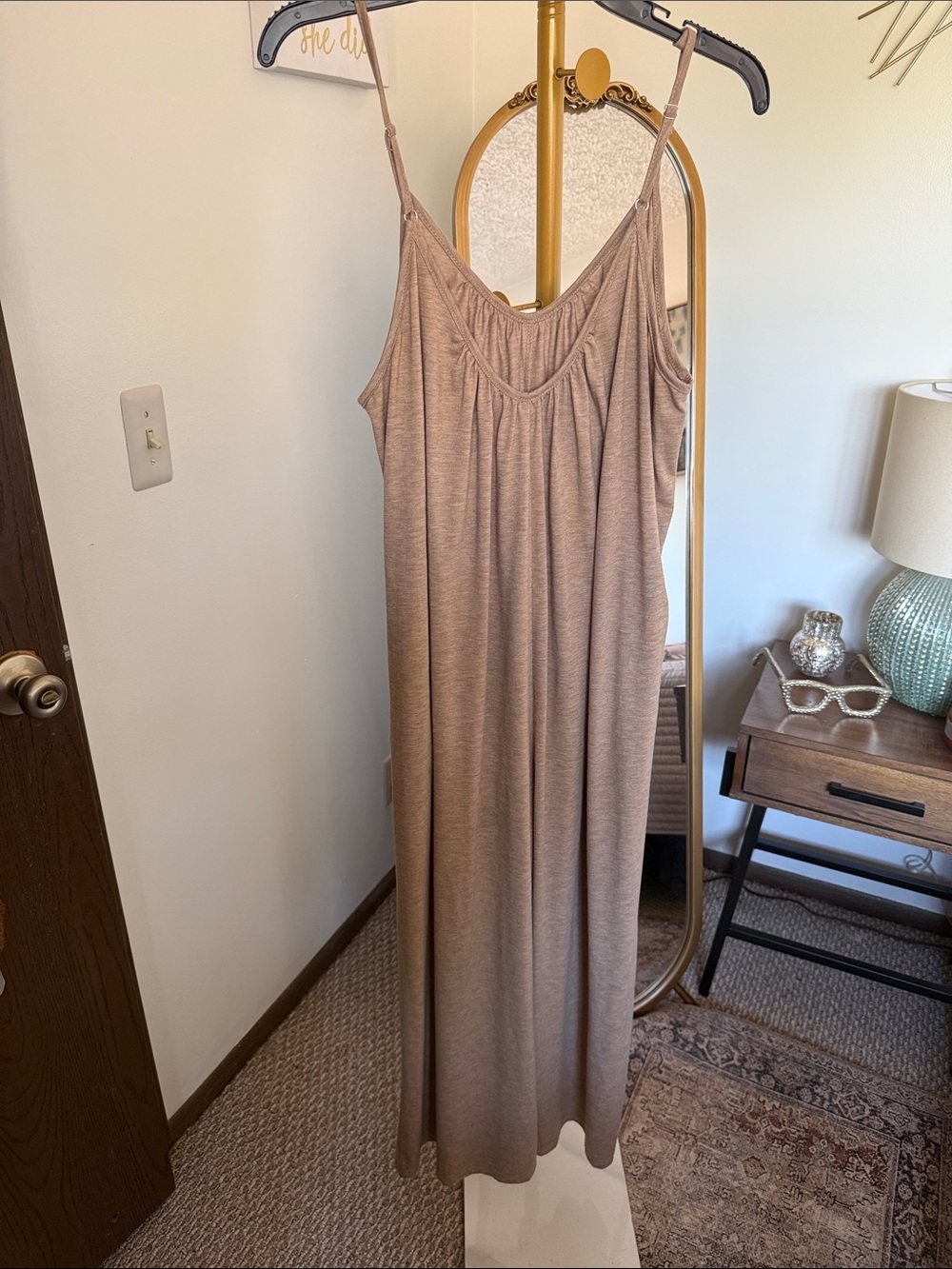 Women's Sleeveless Maxi Jumpsuit Dress in Taupe - Picture 2 of 4